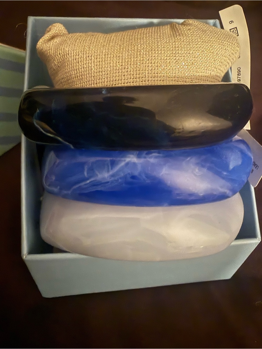 Piper K- 3 Resin Bangle Bracelets -Black, Royal Blue, Translucent White NWT